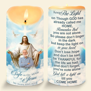Custom Photo Memorial Gifts For Family Candle 04qnqn090125 Safe In The Arms Of Jesus - Led Candle - GoDuckee