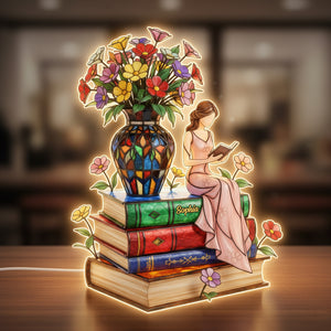 Floral Storytime Book Stack Light Box- Personalized Gift For Book Lovers 04NATN211125 - Light Box - GoDuckee