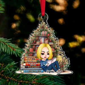 Personalized Reading Book Girl Acrylic Ornament, Christmas Gift For Book Lover - Ornament - GoDuckee