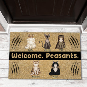 Cat Welcome Peasants Personalized Door Mat, Savage Expression Cat, Home Decor For Cat Lovers - Doormat - GoDuckee