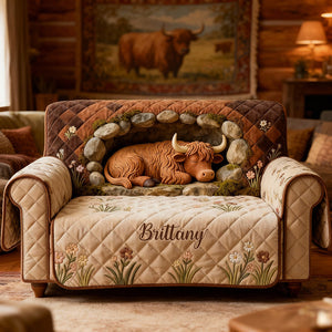 Highland Cow Quilted Sofa Cover - Personalized Gifts For Highland Cow Lovers 04kidt300126 - Sofa Cover - GoDuckee