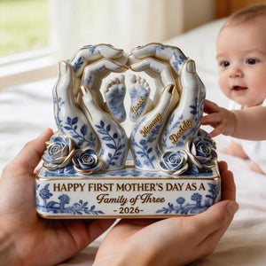 Toile De Jouy Family First Mother's Day Plaque - Personalized Gifts For Moms 02QHLU130326 - Shaped Plaques - GoDuckee