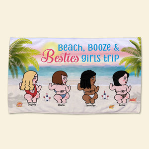 Beach, Booze And Bestie Personalized Girls Trip Beach Towel Gift For Friend - Beach Towel - GoDuckee