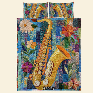 Vibrant Saxophone in Bloom, Personalized Gifts For Saxophone Lovers Quilt Bed Set 04QNQN311224 - Blanket - GoDuckee