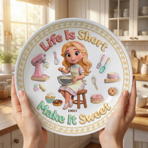 Baking Girl Ceramic Round Plate - Personalized Gifts For Baking Lovers 02pgqn260126 - Ceramic Round Plate - GoDuckee