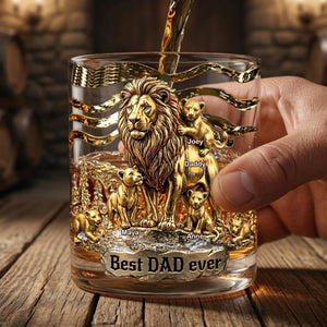 Lion Dad And Kids - Best Dad Ever Drinking Glass - Personalized Gifts For Dads 05tglu010526 - Glass - GoDuckee