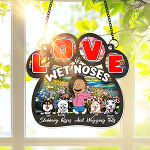 Personalized Gifts For Mom Suncatcher Mom & Furry Babies In Floral Landscape 02KALU240225HH - Ornament - GoDuckee