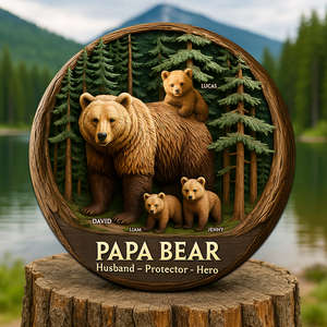 Papa Bear Plaque - Personalized Gifts For Dad 04qhpu140525 - Shaped Plaques - GoDuckee