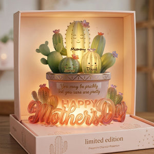 Cactus Mom And Kids Light Box - Personalized Gifts For Mother's Day Acrylic Light Box 05PALU130426 - Light Box - GoDuckee