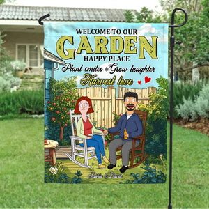 Personalized Gifts For Couple Garden Flag 04xqtn110225pa Our Garden Happy Place Plant Smiles Grow Laughter - Garden Flag - GoDuckee