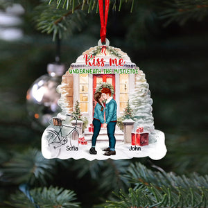 Kiss Me Underneath The Mistletoe, Personalized Kissing Couple Acrylic Ornament, Christmas Gift For Couple - Ornament - GoDuckee