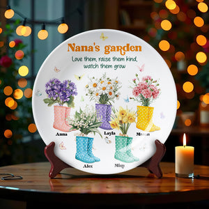Personalized Gift For Grandma Ceramic Round Plate Flower Boots 01KAMH20325 - Ceramic Round Plate - GoDuckee