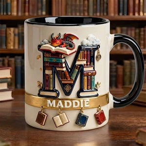 Vintage Book Dragon Alphabet Initial Letter Accent Mug, Personalized Gifts For Book Lovers 02qhdt231225 - Coffee Mug - GoDuckee