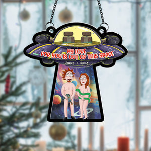 Personalized Gifts for Couple, Cartoon Couple With UFO Acrylic Suncatcher 03TOPU08082HG - Ornament - GoDuckee
