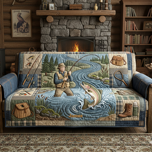 Hooked On Fishing Quilted Sofa Cover - Personalized Gifts For Fishing Lovers 03PATA260126 - Sofa Cover - GoDuckee