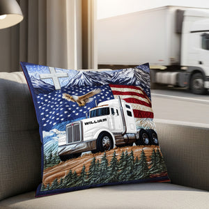 Trucker’s Pride Patriotic Square Pillow - Personalized Gifts For Truck Lovers 03TGLU270625 - Pillow - GoDuckee