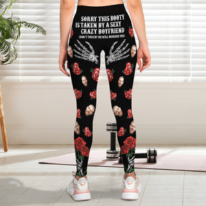 Sorry This Booty Is Taken By A Crazy Crazy Boyfriend, Couple Gift, Personalized Women Leggings, Funny Custom Face Legging - AOP Products - GoDuckee
