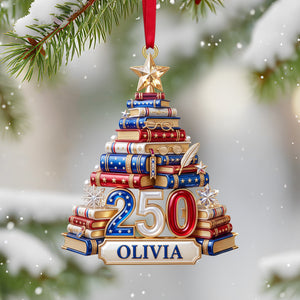 Book Stack Christmas Tree Ornament - Personalized 250th Anniversary Gift For Book Lovers 02PGTN220826