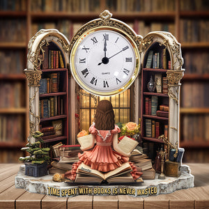 Girl Holding Books Acrylic Desk Clock Plaque Personalized Gifts for Book Lovers 05TGQN230525 - Clock Plaques - GoDuckee