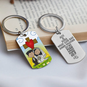 Personalized Gifts For Couple Stainless Steel Engraved Keychain Wedding 01XQMH100125DA - Keychains - GoDuckee