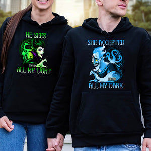 Personalized Gifts For Couple Shirts He Sees All My Light He Accepted All My Dark - Shirts - GoDuckee
