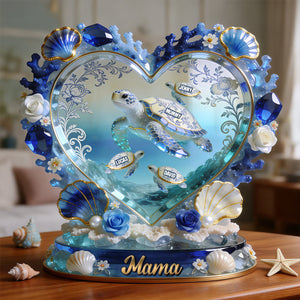 Turtle Mom Toile De Jouy Acrylic Plaque - Personalized Gifts For Mother 04pgtn090426 - Shaped Plaques - GoDuckee