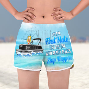 I'm The Captain- I Am The First Mate-Personalized Couple Beach Shorts-Gift For Him/ Gift For Her- Pontoon Couple Beach Shorts - Beach Shorts - GoDuckee