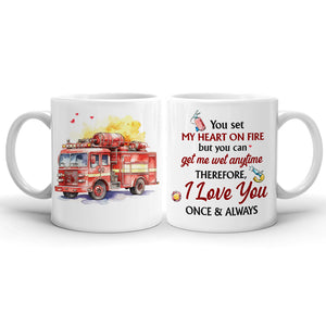 My heart on fire but you get me wet , Personalized White Mug for Fire Fighter Couples 02hthn151123pa - Coffee Mug - GoDuckee