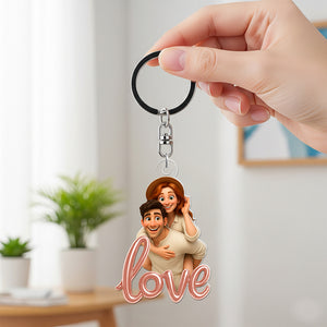 Cartoon Couple Keychain - Custom Photo Gifts For Couple 03pgta070825 - Keychains - GoDuckee