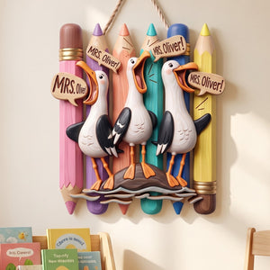 Cute Beachy Seagull Wood Sign - Personalized Gift For Teachers 02HUQN080826 - Wood Sign - GoDuckee