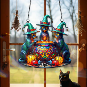 Witch Cat Suncatcher Ornament - Personalized Gifts For Halloween 03NAMG120825 - Ornament - GoDuckee