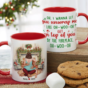 I Wanna Let Him Unwrap Me, Personalized Naughty Couple Accent Mug, Gift For Christmas - Coffee Mug - GoDuckee