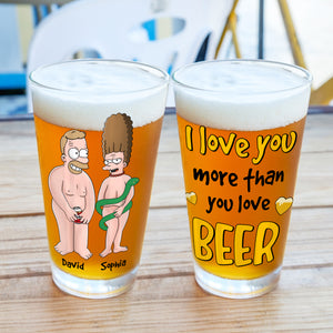 Personalized Gifts For Couple Beer Glass Funny Cartoon Couple 02natn090724hg - Beer Glasses - GoDuckee