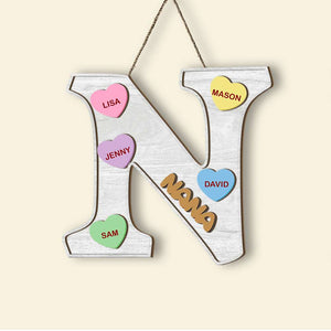 Personalized Gifts For Mom, Grandma Wood Sign Custom Initial Letter With Candy Heart - Wood Signs - GoDuckee