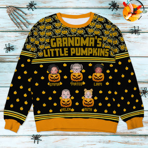 Family's Little Pumpkin, Gift For Family, Personalized Knitted Ugly Sweater, Peeking Kid Sweater, Halloween Gift - AOP Products - GoDuckee