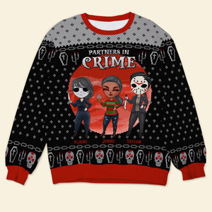 Partners In Crime, Personalized Besties 3D Knitted Ugly Sweater, Gift For Friend - AOP Products - GoDuckee