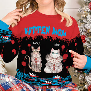 We All Meow Down Here, Gift For Cat Lover, Personalized Knitted Ugly Sweater, Family Horror Cat Sweater, Halloween Gift 04HUXX040823 - AOP Products - GoDuckee