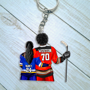 Personalized Gifts For Couple Keychain Hockey Couple 013qhhu200125 Reels - Keychains - GoDuckee