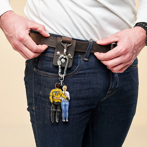 Personalized Gifts For Hockey Couple Keychain 02QHHU180225TM Hugging Couple Back View - Keychains - GoDuckee