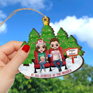 It All Started At The Movies-Personalized Wood Ornament - Gift For Him/ Gift For Her- Christmas Gift- Movie Couple Ornament - Ornament - GoDuckee