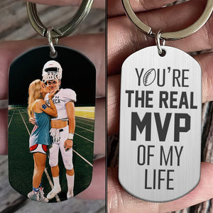Football Couple-Custom Photo Stainless Steel Engraved Keychain- Couple Gift - Keychains - GoDuckee