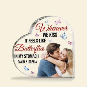 Whenever We Kiss, It Feels Like Butterflies In My Stomach - Custom Couple Photo Plaque, Gift For Couple, Valentine's Gifts - Decorative Plaques - GoDuckee