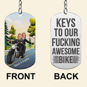 Keys To Our Fucking Awesome Bike - Personalized Stainless Steel Engraved Keychain-Gift For Valentine's Day- Couple Keychain - Keychains - GoDuckee