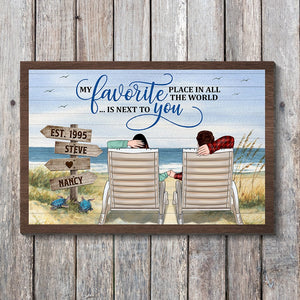 My Favorite Place In All The World Is Next To You-Personalized Wood Sign- Gift For Couple- Beach Couple Wood Sign - Wood Sign - GoDuckee