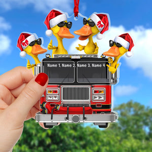 Personalized Fire Truck Duck Ornament- Gift For Firefighter- Christmas Ornament - Ornament - GoDuckee