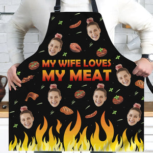 Custom Photo Gifts For Husband Aprons My Wife Loves My Meat - Aprons - GoDuckee