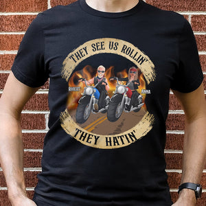 The Couple, They See Us Rollin, Personalized Shirt, Christmas Gifts For Couple Biker - Shirts - GoDuckee