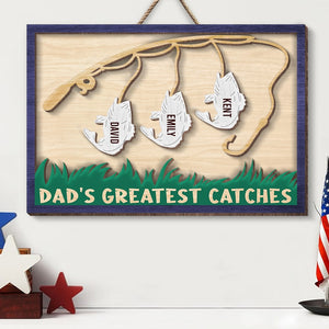 Dad's Greatest Catches, Personalized Wooden Art, Gift For Fishing Dad - Wood Sign - GoDuckee