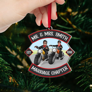 Mr. & Mrs. Marriage Chapter, Personalized Acrylic Ornament, Gift For Biker Couple - Ornament - GoDuckee