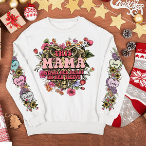 This Mama Wears Her Heart On Her Sleeve, Personalized Family Shirt, Gift For Mom/Grandma - AOP Products - GoDuckee